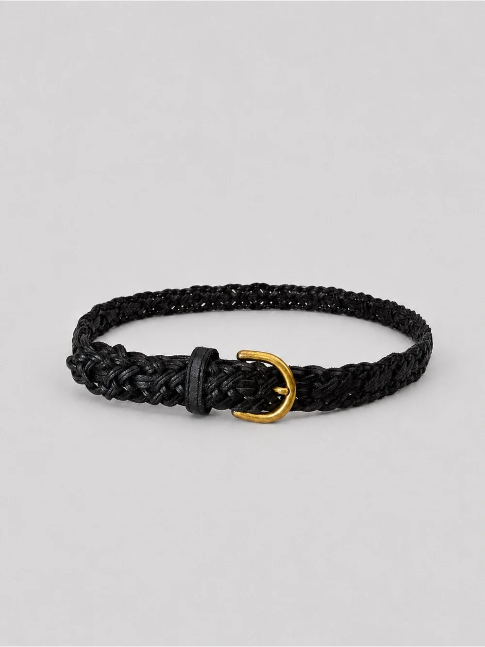 Capezio Black Braided Leather Belt M/L Gold Tone Buckle Vintage Italian Made